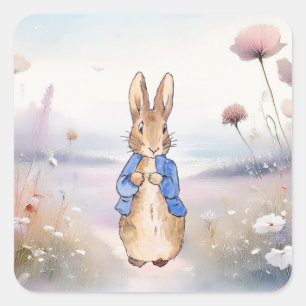 Peter the Rabbit wildflower field Square Sticker