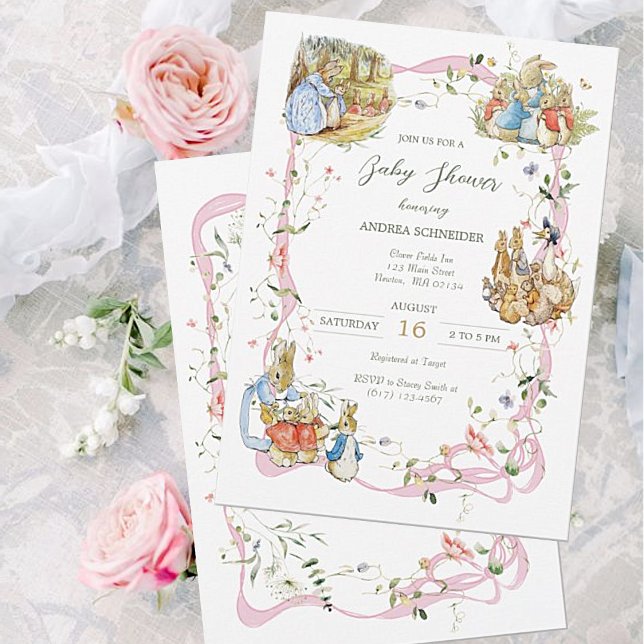 Peter the Rabbit  Wildflower Ribbon Baby Shower  Invitation (Creator Uploaded)
