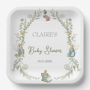 Peter the Rabbit Wildflower Watercolor Baby Shower Paper Plate