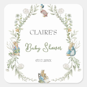 Peter the Rabbit Wildflower Watercolor Baby Shower Square Sticker