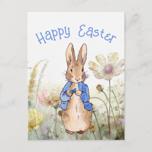 Peter the rabbit wildflowers Happy Easter Postcard (Front)