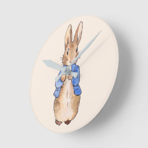 Peter the Rabbit with Beige background Round Clock