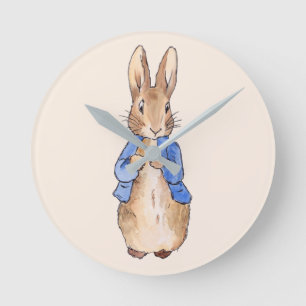 Peter the Rabbit with Beige background Round Clock