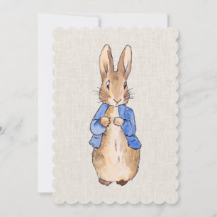 Peter the rabbit with beige linen background invitation