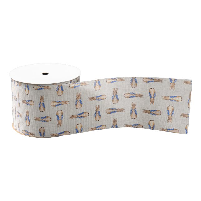 Peter the rabbit with beige linen texture grosgrain ribbon (Spool)