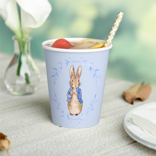 Peter the Rabbit with blue leaf wreath   Paper Cups (Insitu)