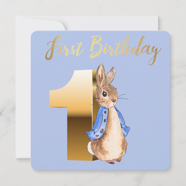 Peter the Rabbit with Gold First Birthday  (Front)