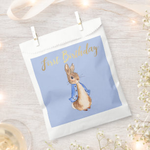 Peter the Rabbit with Gold First Birthday Text Favour Bags