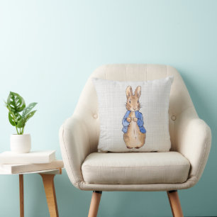 Peter the rabbit with gray linen texture cushion