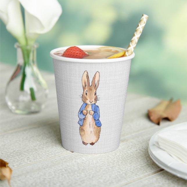 Peter the rabbit with gray linen texture paper cups (Insitu)