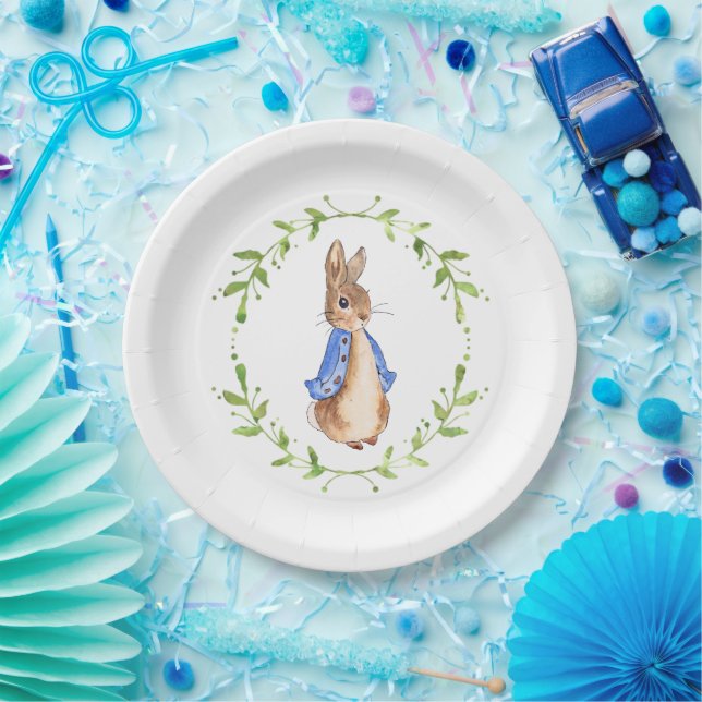 Peter the Rabbit with Green leaf Wreath   Paper Plate (Party)