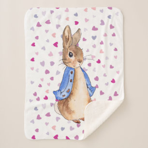 Peter the rabbit with heart pattern sherpa blanket