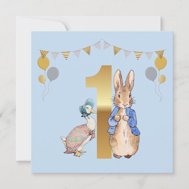 Peter the Rabbit with Jemima First Birthday Invitation (Front)