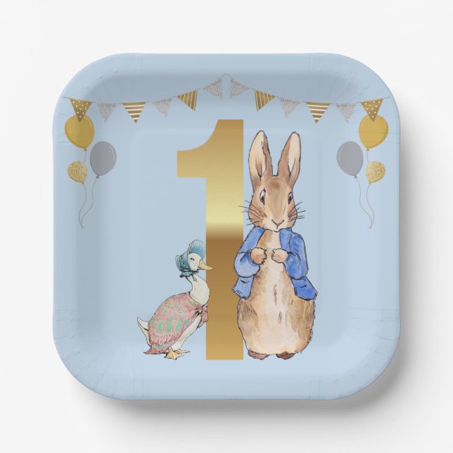 Peter the Rabbit with Jemima First Birthday Paper Plate (Front)
