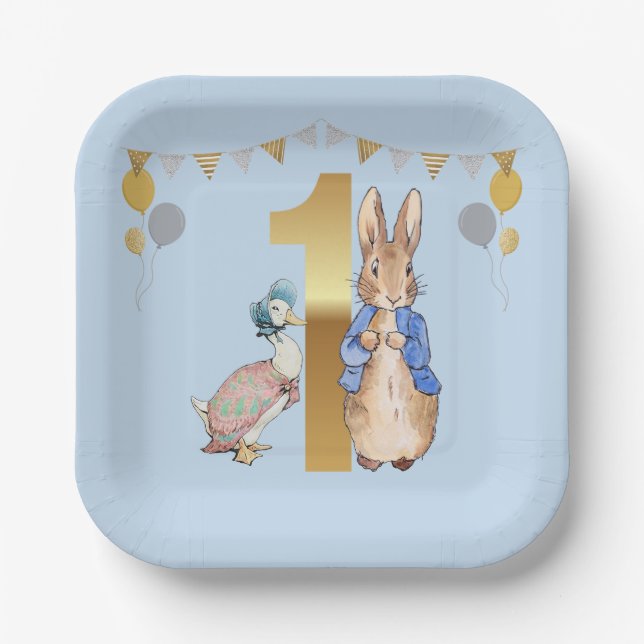 Peter the Rabbit with Jemima First Birthday Paper Plate (Front)