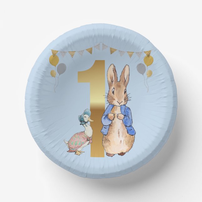 Peter the Rabbit with Jemima First Birthday Paper Plate (Front)