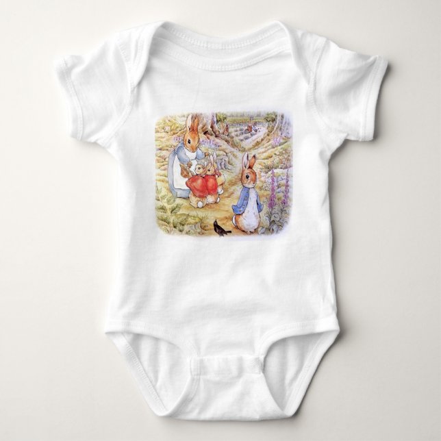Peter the Rabbit with Josephine Bunny in the Woods Baby Bodysuit (Front)