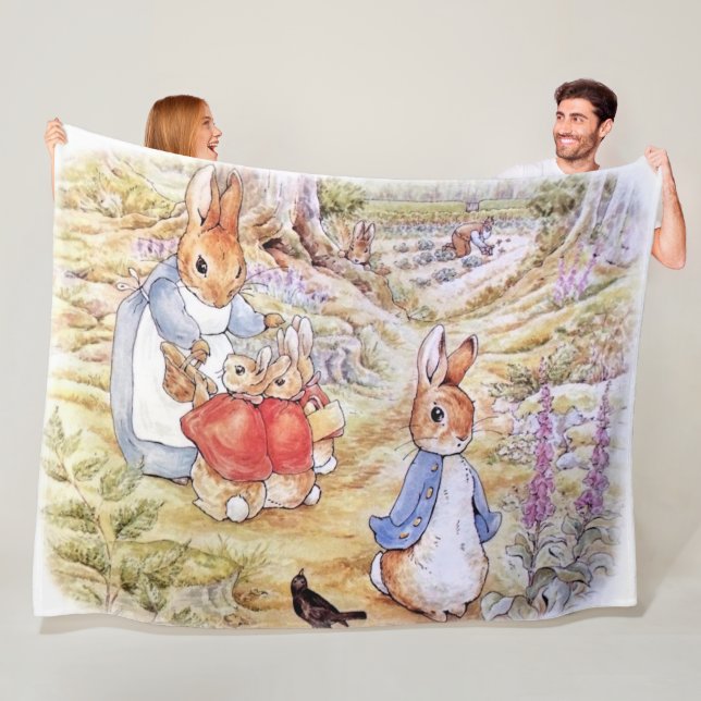Peter the Rabbit with Josephine Bunny in the Woods Fleece Blanket (In Situ)