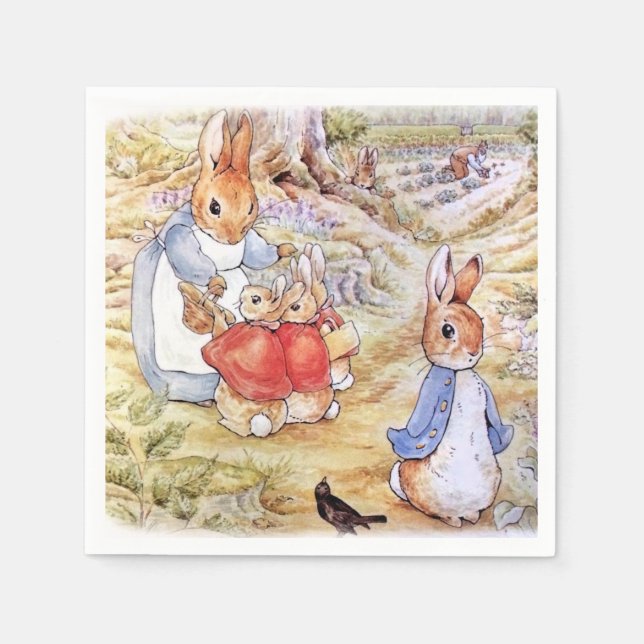 Peter the Rabbit with Josephine Bunny in the Woods Napkin (Front)