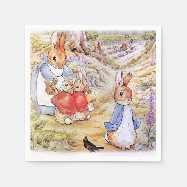 Peter the Rabbit with Josephine Bunny in the Woods Napkin (Front)