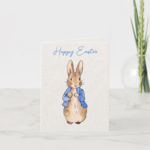 Peter the Rabbit with Linen Background   Holiday Card