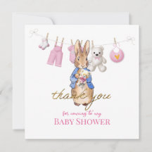 Peter the rabbit with pink bunting thank you