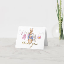 Peter the rabbit with pink bunting thank you