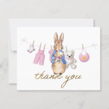 Peter the rabbit with pink bunting thank you