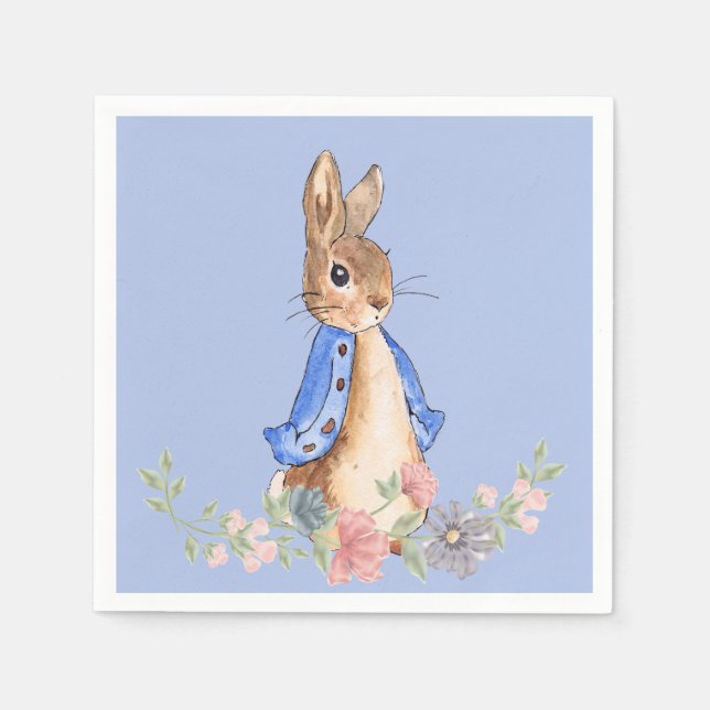 Peter the Rabbit with Pink Floral Wreath Napkin (Front)