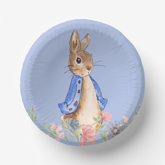 Peter the Rabbit with Pink Floral Wreath Paper Plate (Front)