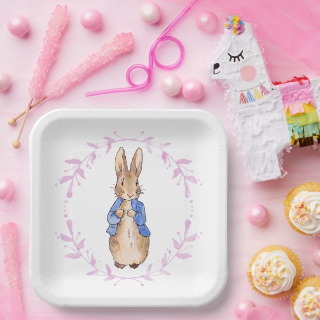 Peter the Rabbit with Pink leaf Wreath     Paper Plate (Party)