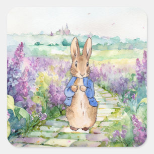 Peter the Rabbit with watercolour lilacs  Square Sticker