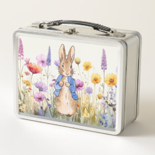 Peter the rabbit with wildflowers metal lunch box