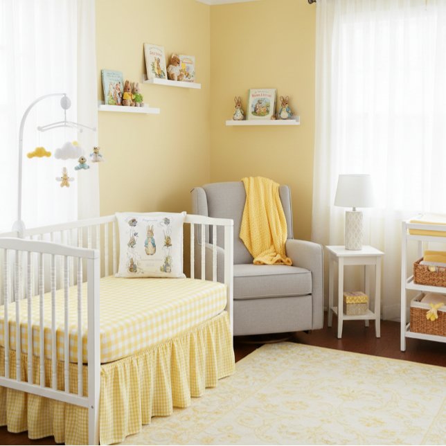 Peter the Rabbit Yellow Gingham Birth Stats Cushion (Creator Uploaded)