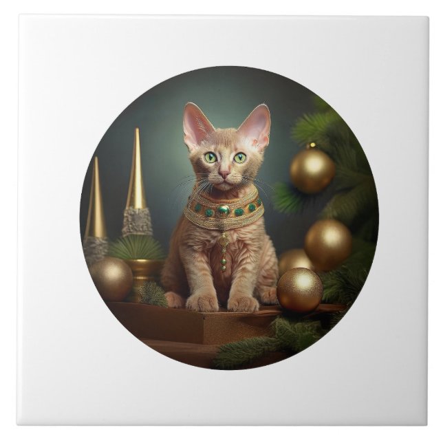 Peterbald Kitten In Christmas Setting Tile (Front)