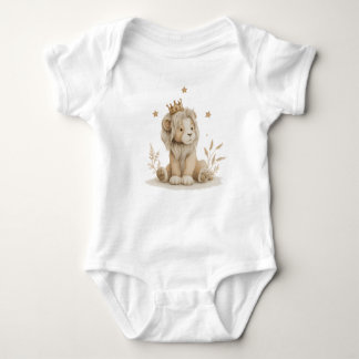 Petit Lion Royal à Couronne Dorée – Aquarelle Baby Bodysuit