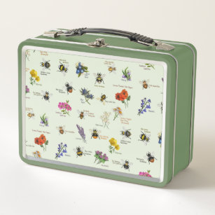 PetitArt   British Bee and Wildflower   Green  Metal Lunch Box