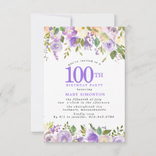 PETITE 100th Birthday Party Purple Rose Floral Invitation