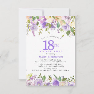 PETITE 18th Birthday Party Purple Rose Floral Invitation