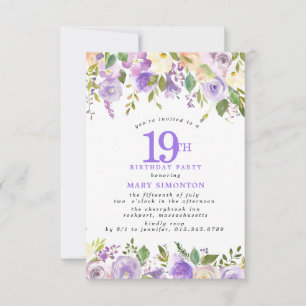 PETITE 19th Birthday Party Purple Rose Floral Invitation
