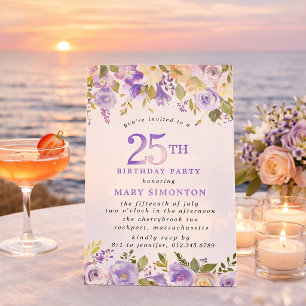 PETITE 25th Birthday Party Purple Rose Floral Invitation