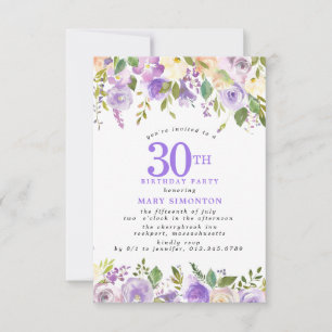 PETITE 30th Birthday Party Purple Rose Floral Invitation