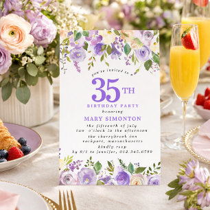 PETITE 35th Birthday Party Purple Rose Floral Invitation