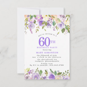 PETITE 60th Birthday Party Purple Rose Floral Invitation