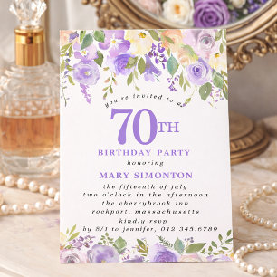 PETITE 70th Birthday Party Purple Rose Floral Invitation