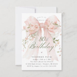 PETITE 80th Birthday Party Elegant Pink Floral Invitation