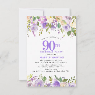 PETITE 90th Birthday Party Purple Rose Floral Invitation