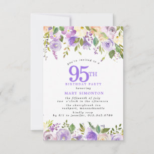 PETITE 95th Birthday Party Purple Rose Floral Invitation