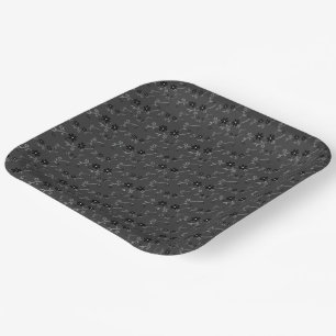 Petite Black Floral Flowers  Paper Plate