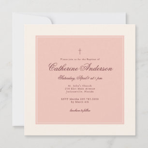 Petite Cross Baptism Roseate Invitation